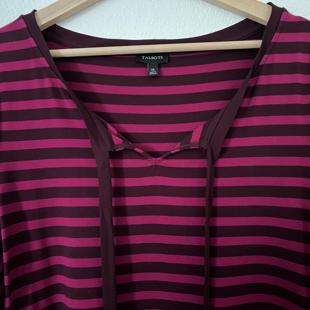 Talbots XL Stretch Burgundy and Pink Striped Top